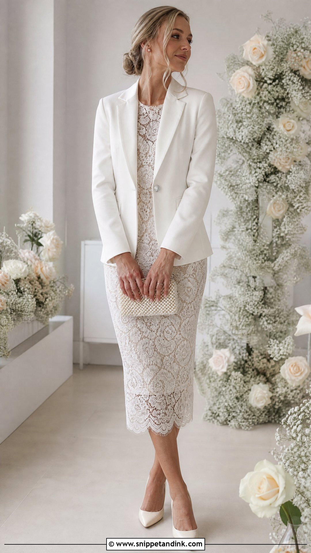 Lace Wedding Dress With White Blazer - Snippet and Ink - 20 Wedding Dress with Blazer Ideas