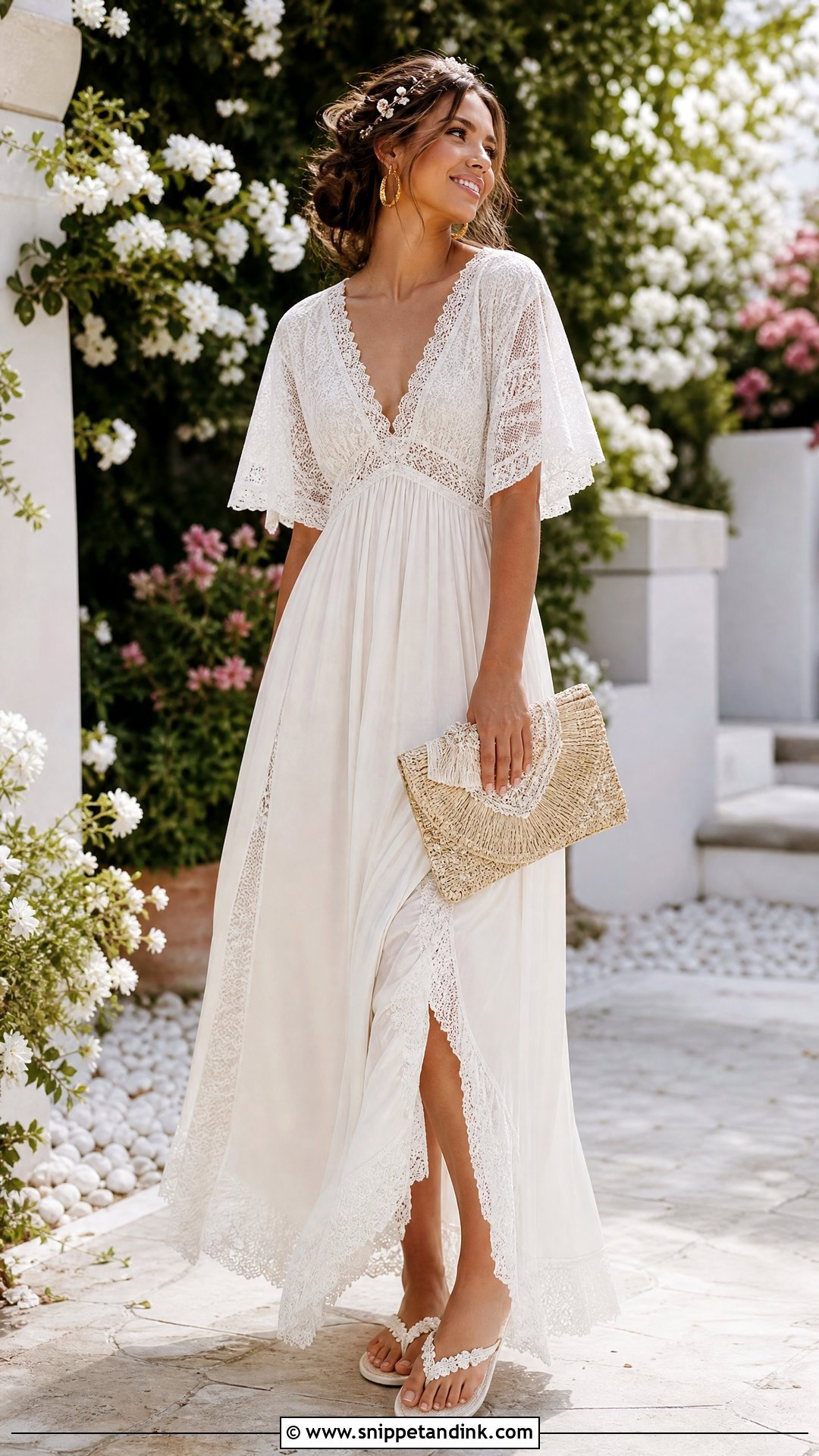 Lace Wedding Flip Flops With Boho Wedding Dress - Snippet and Ink - 20 Wedding Flip Flops Ideas