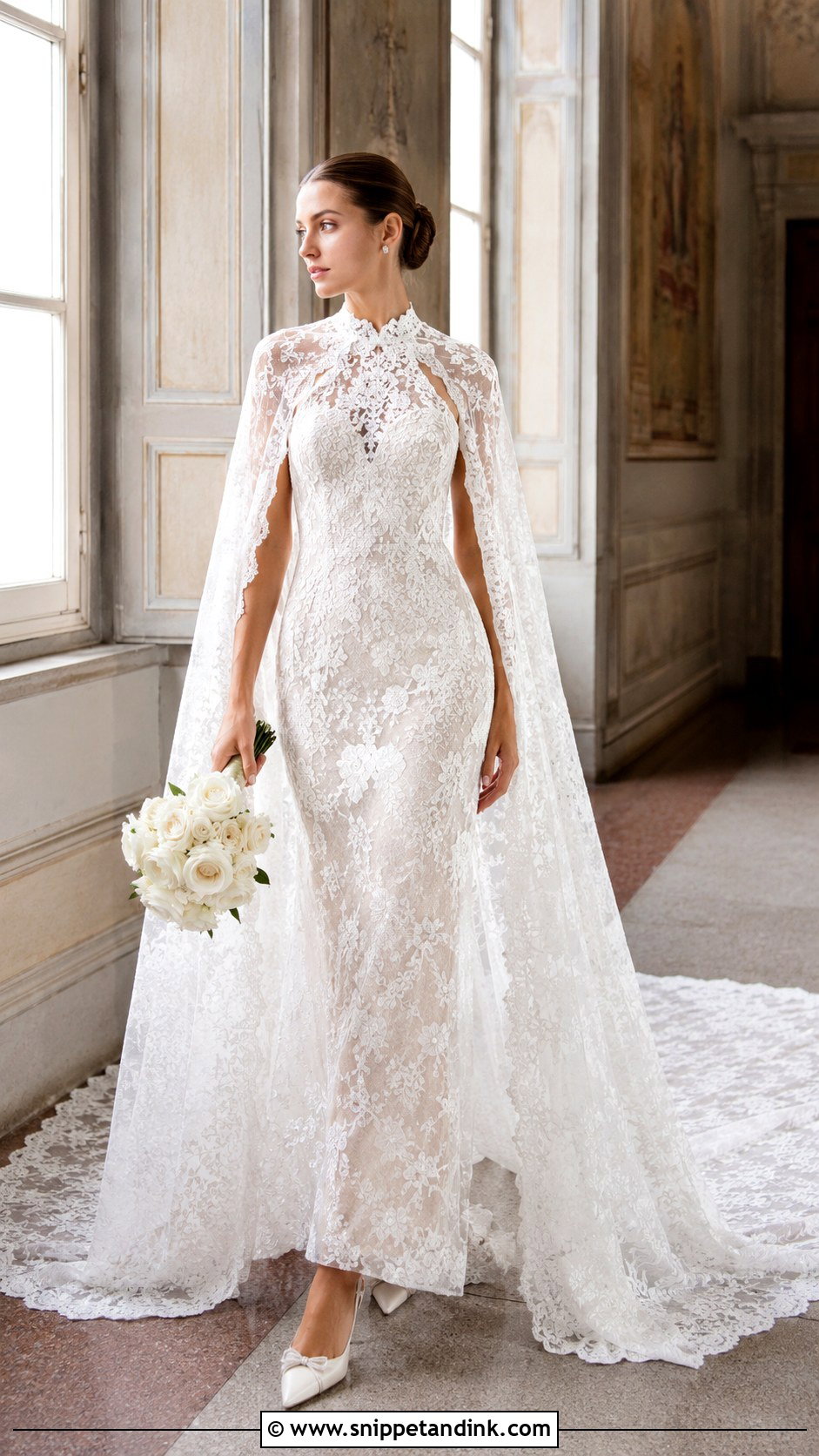 Lace Wedding Gown With Cathedral Cape - Snippet and Ink - 20 Wedding Gown with Cape Ideas