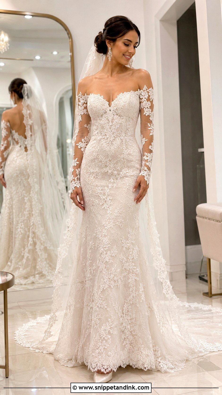 Lace Wedding Gown With Detachable Long Sleeves - Snippet and Ink - 20 2 Way Wedding Gown Ideas