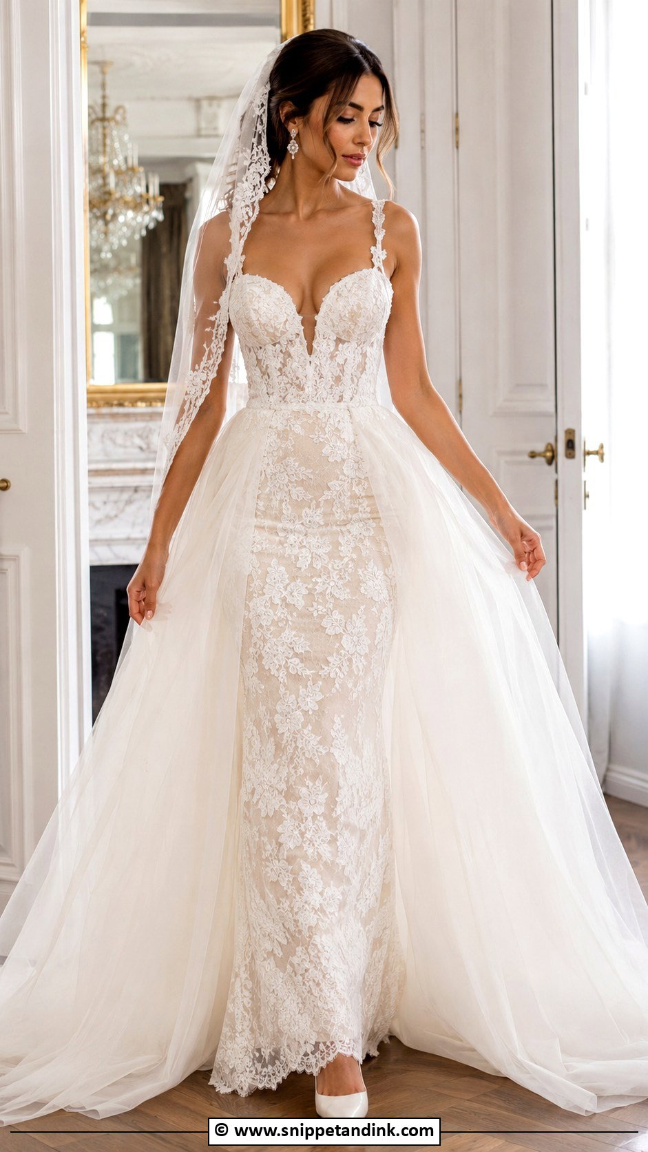 Lace Wedding Gown With Detachable Overskirt - Snippet and Ink - 25 Lace Wedding Gown Ideas