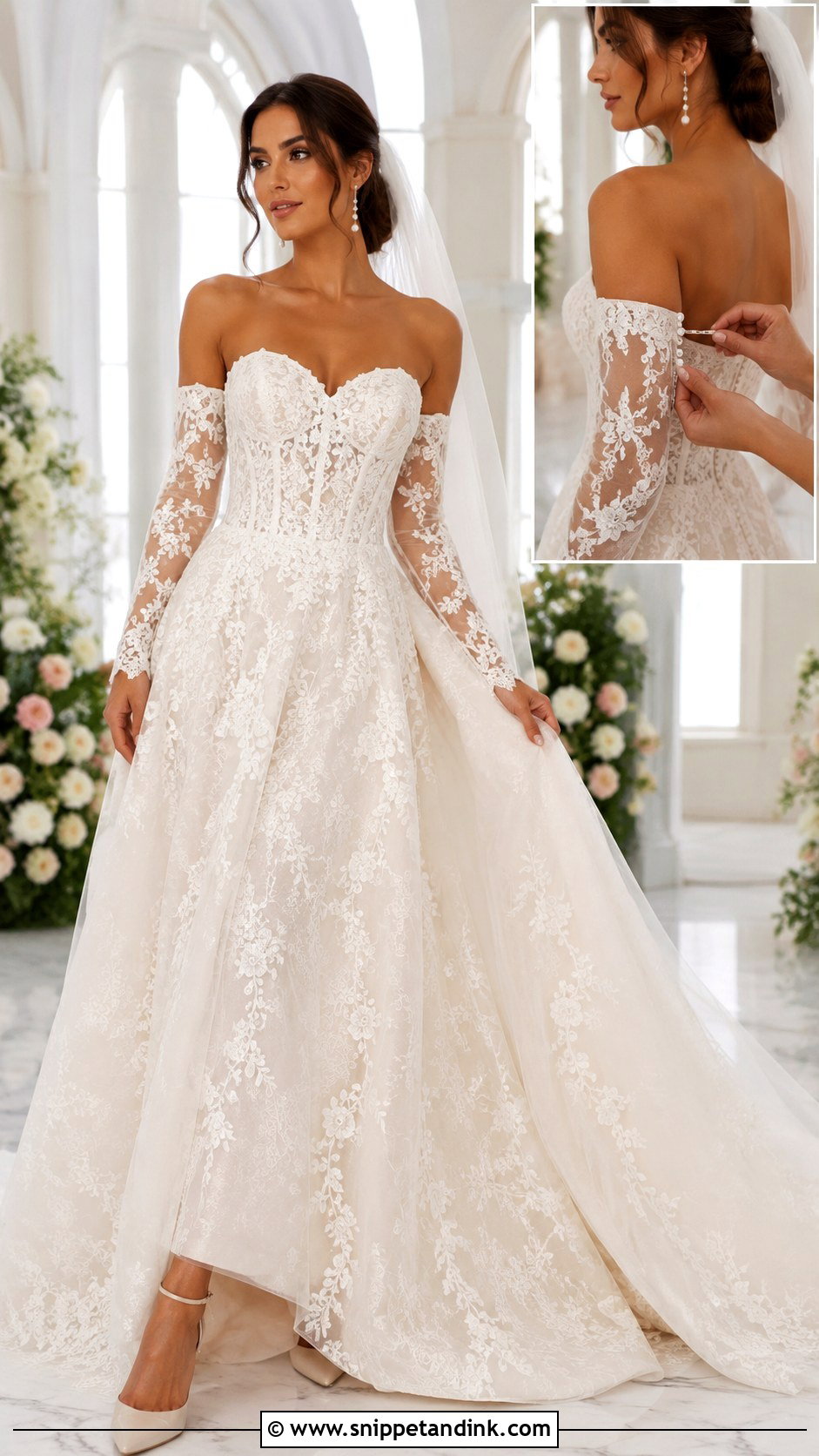 Lace Wedding Gown With Detachable Sleeves - Snippet and Ink - 20 Lace Gown Styles for Wedding