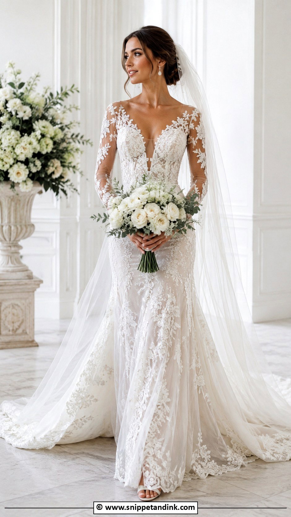 Lace Wedding Gown With Plunging Neckline - Snippet and Ink - 25 Lace Wedding Gown Ideas