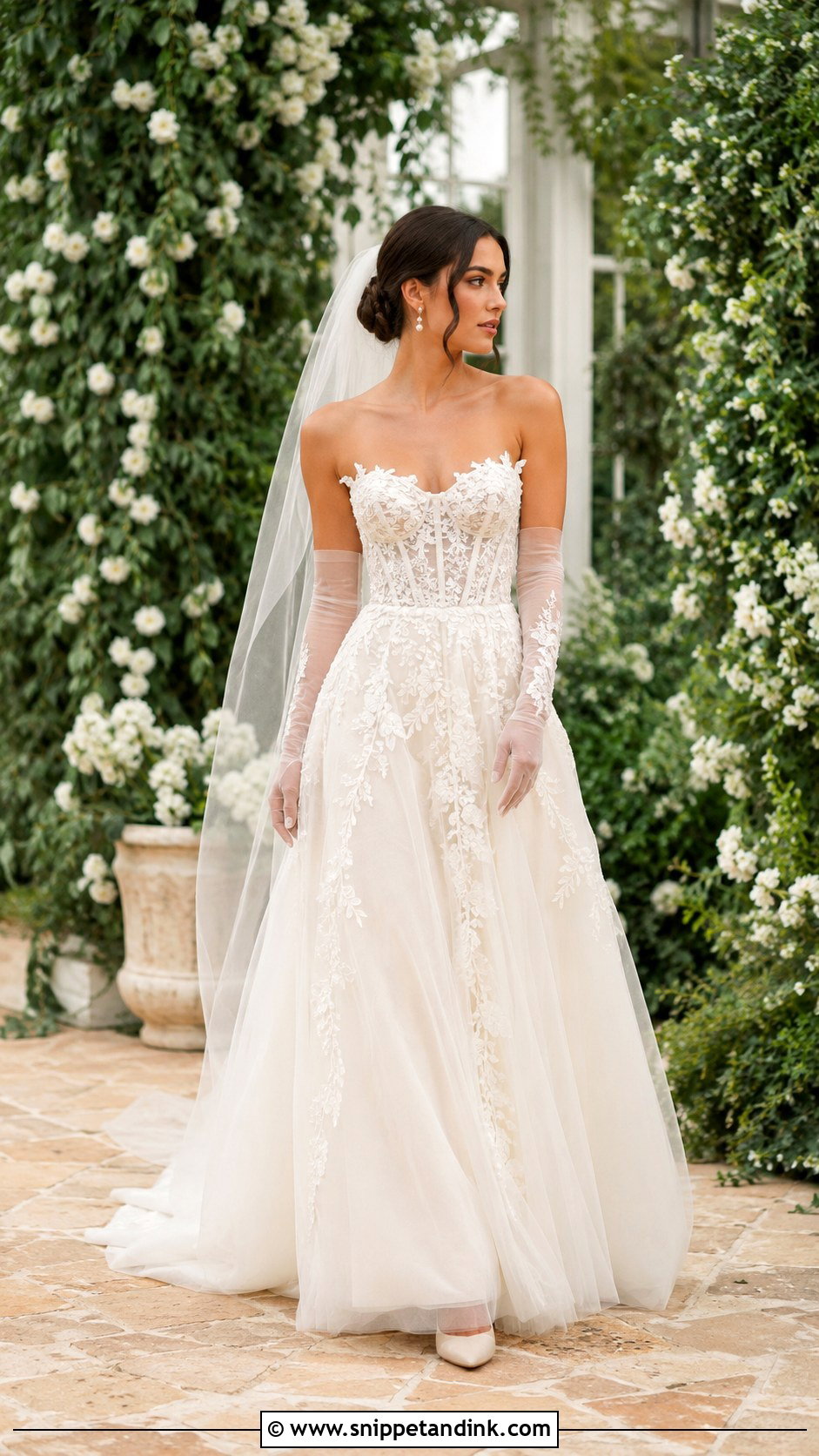 Lace Wedding Gown With Sheer Gloves - Snippet and Ink - 25 Wedding Gown with Gloves Ideas