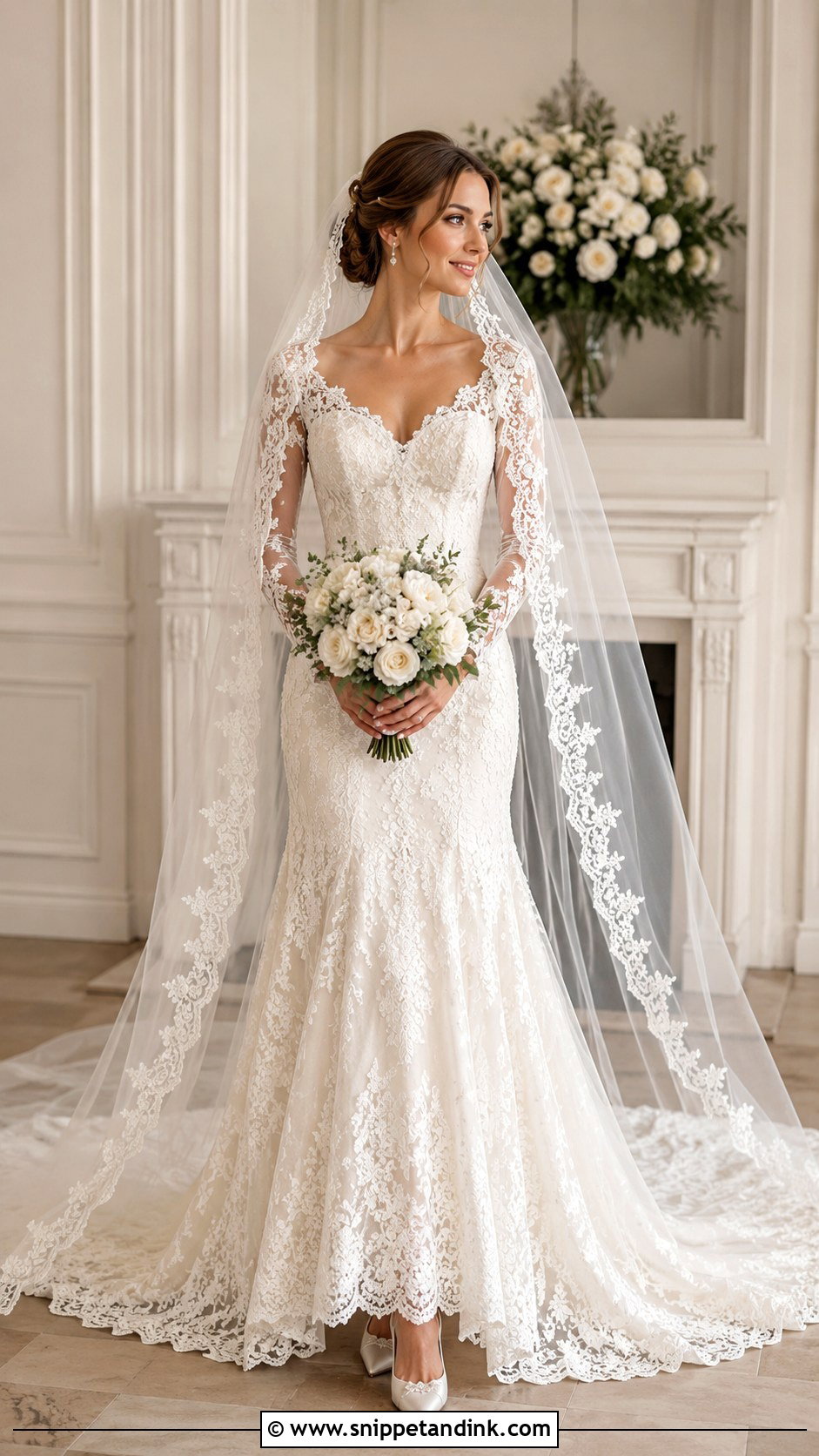 Lace Wedding Gown With Veil - Snippet and Ink - 25 Lace Wedding Gowns