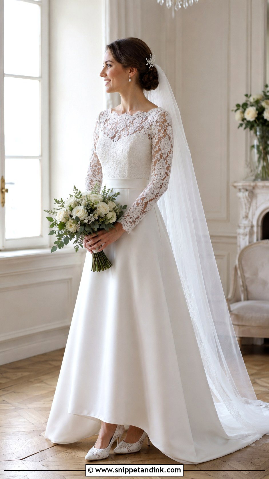 Lace Wedding Heels With Long Sleeve Dress - Snippet and Ink - 20 Aesthetic Wedding Heels Ideas