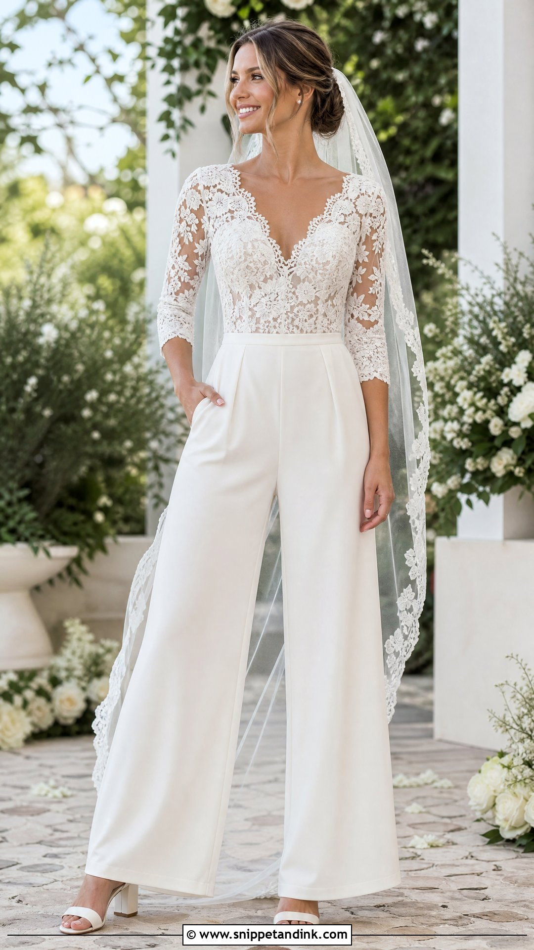 Lace Wedding Jumpsuit With Wide Leg Pants - Snippet and Ink - 20 Wedding Dress with Pants Ideas