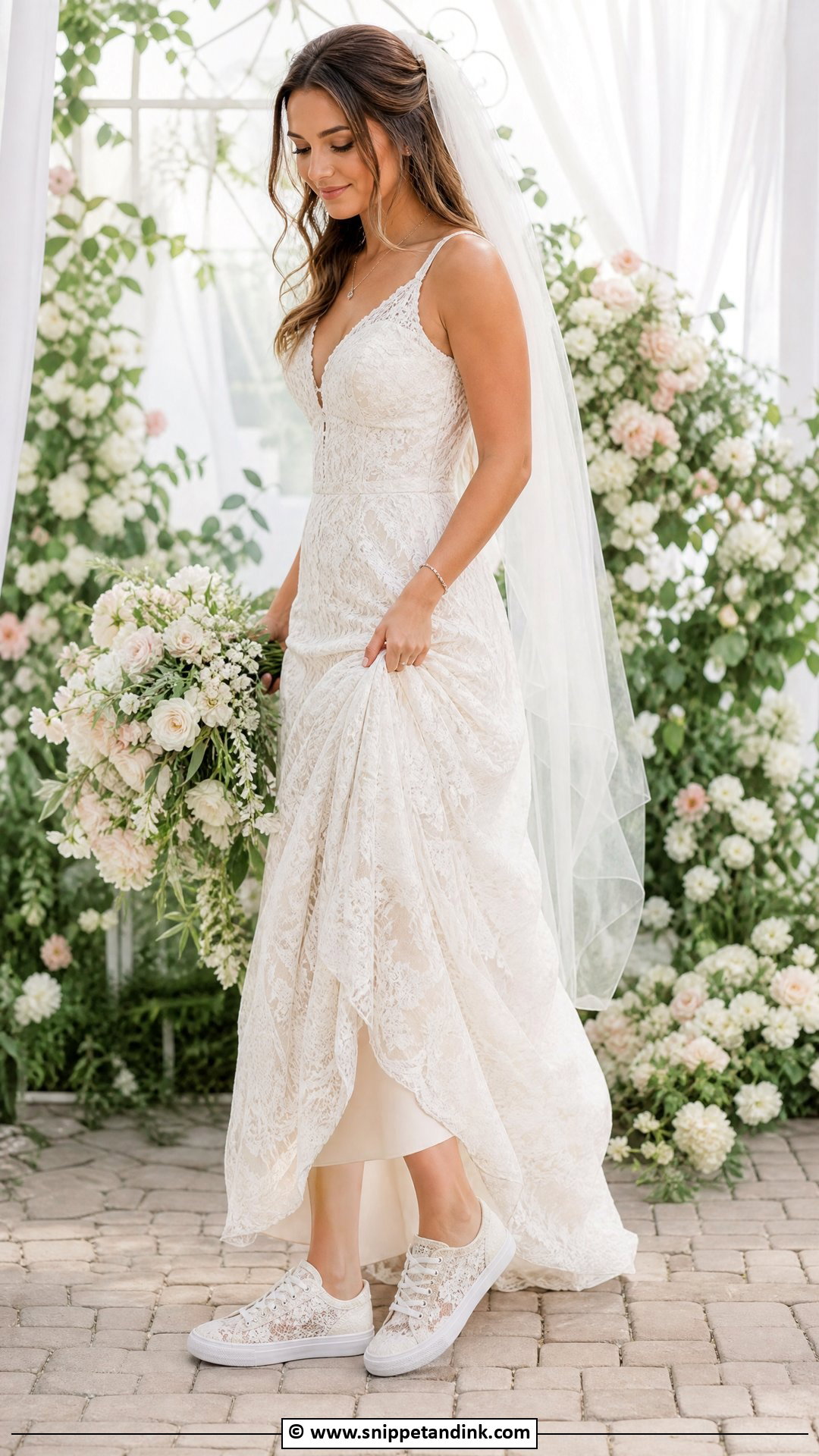 Lace Wedding Sneakers With Lace Gown - Snippet and Ink - 30 Wedding Sneakers Ideas
