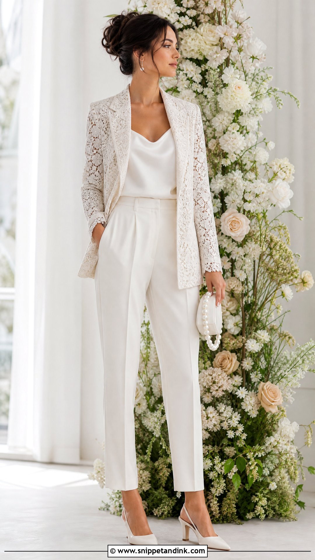Lace Wedding Suit With Pearl Accessories - Snippet and Ink - 20 Wedding Suites Ideas