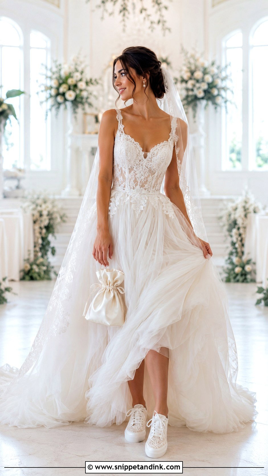 Lace Wedding Trainers With Tulle Dress - Snippet and Ink - 20 Wedding Trainers Ideas