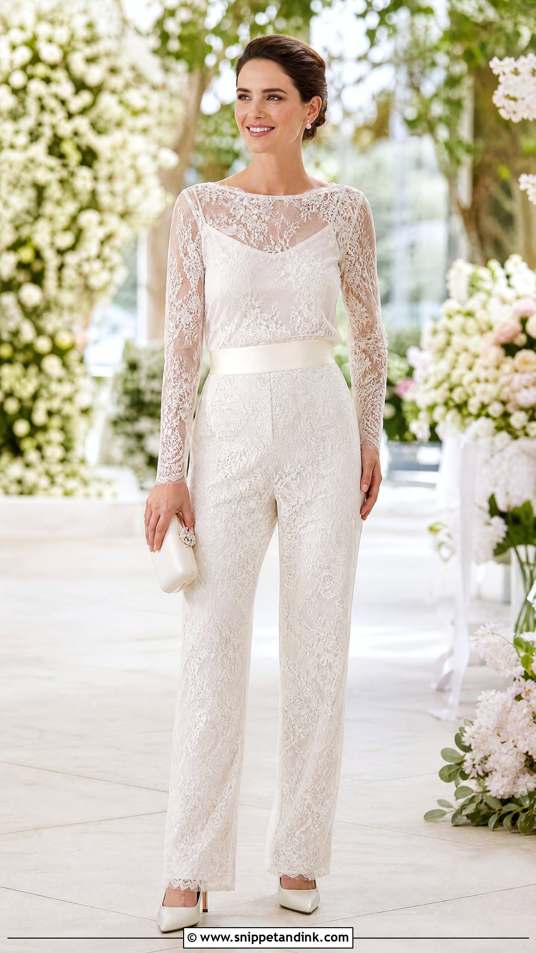Lace Wedding Trousers With Sheer Sleeve Blouse - Snippet and Ink - 20 Wedding Trousers Brides Ideas