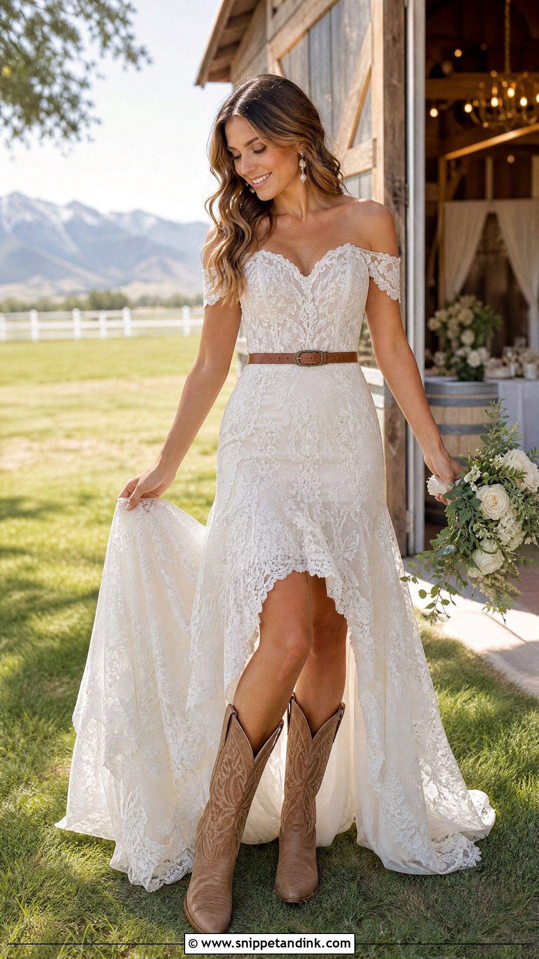 Lace Western Bridal Dress With Cowboy Boots - Snippet and Ink - 25 Western Bridal Dresses
