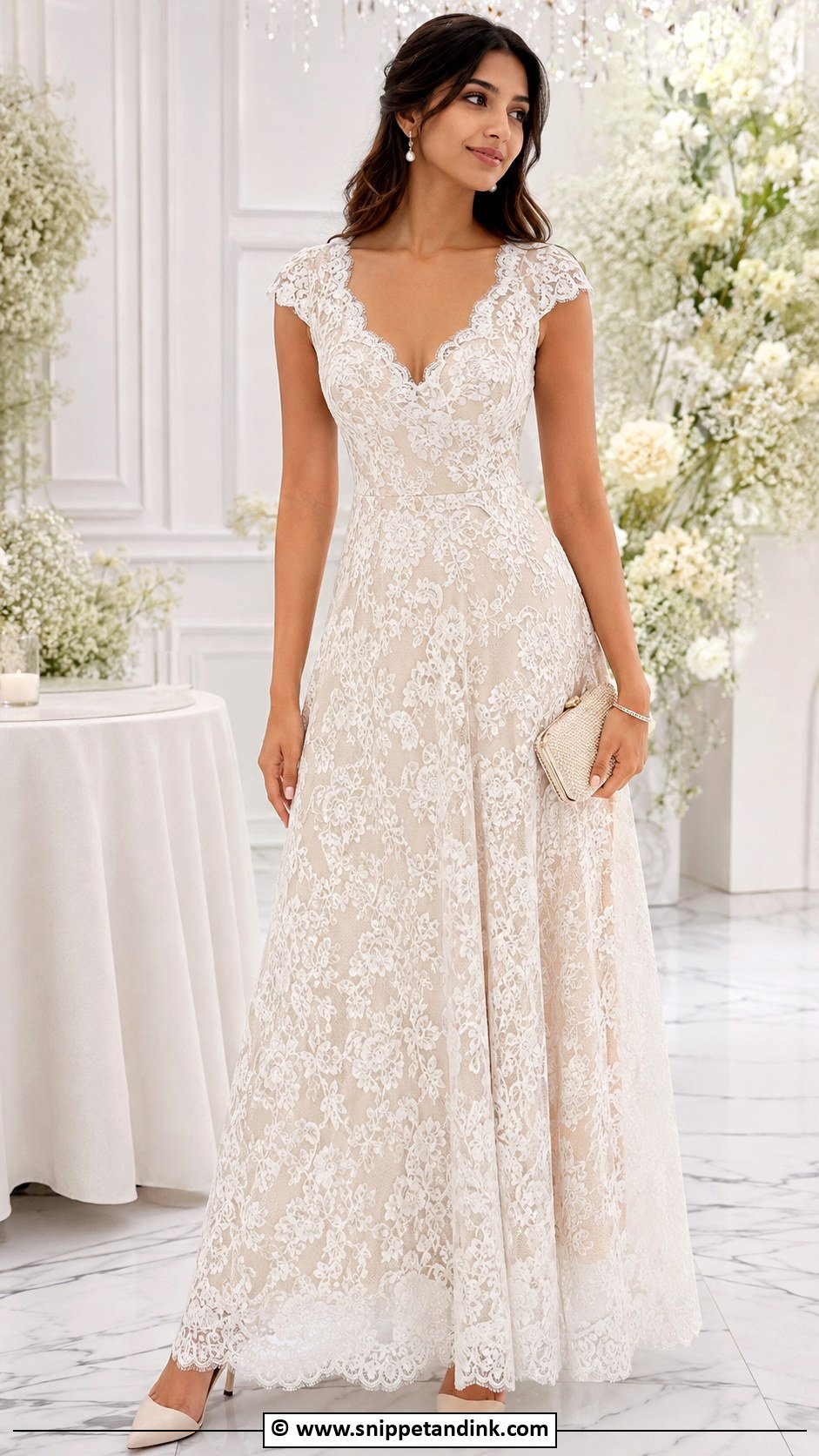 Lace Western Gown With Pearl Accessories - Snippet and Ink - 25 Western Gown Designs