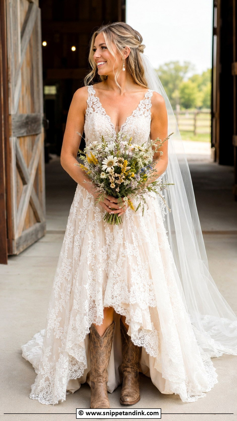 Lace Western Wedding Dress With Cowboy Boots - Snippet and Ink - 35 Western Wedding Dresses
