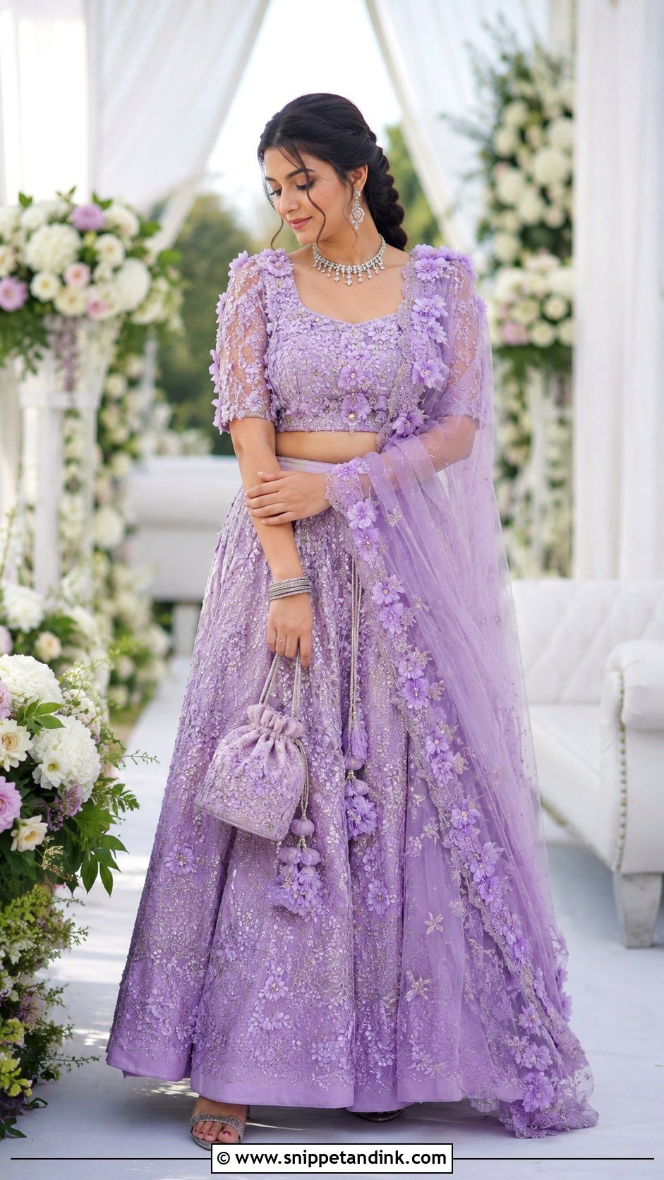 Lavender 3D Floral Maggam Work Bridal Blouse - Snippet and Ink - 20 Bride Maggam Work Blouses Ideas