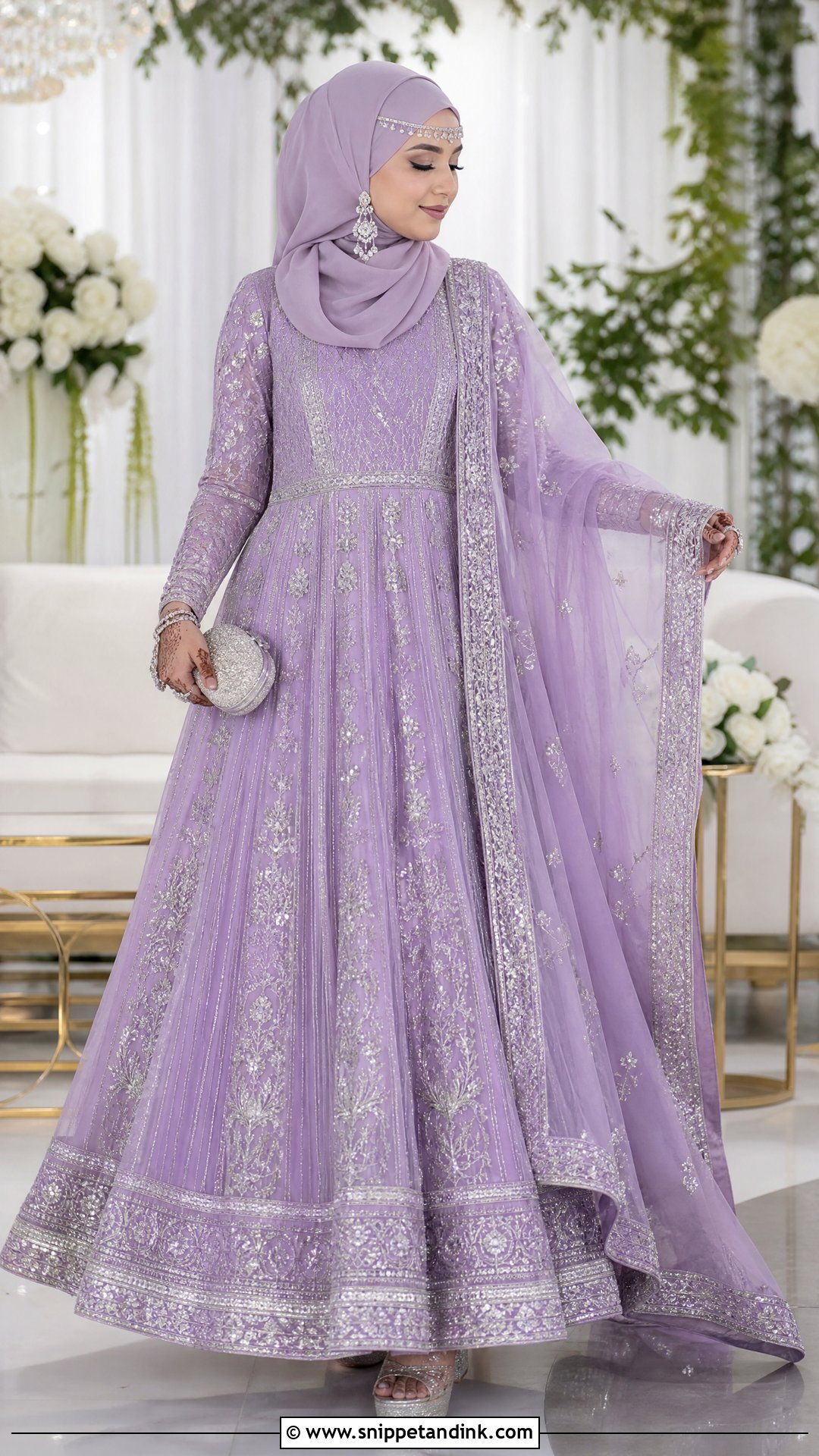 Lavender Anarkali Hijabi Pakistani Bride - Snippet and Ink - 20 Hijabi Pakistani Bride Ideas