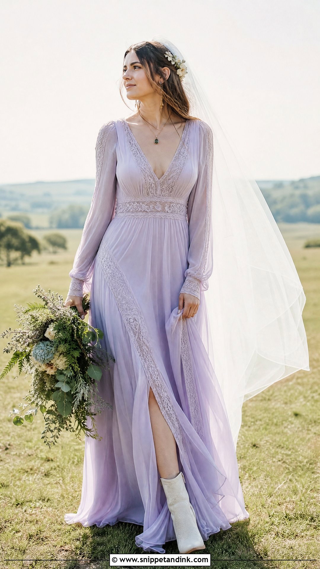 Lavender Boho Wedding Dress - Snippet and Ink - 20 Purple Bride Dress Ideas