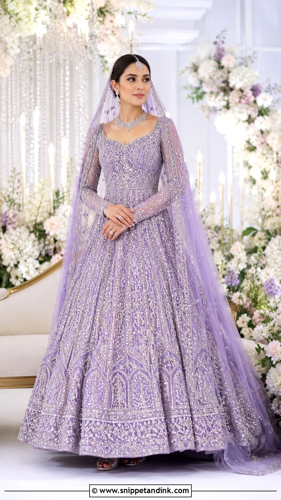 Lavender Bridal Lehenga With Silver Embroidery - Snippet and Ink - 30 Indian Muslim Bridal Dress Ideas