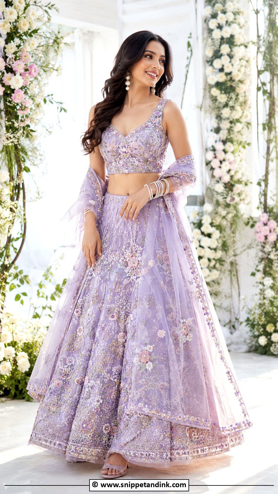 Lavender Bridal Lengha With Floral Embroidery - Snippet and Ink - 30 Bridal Lengha Ideas