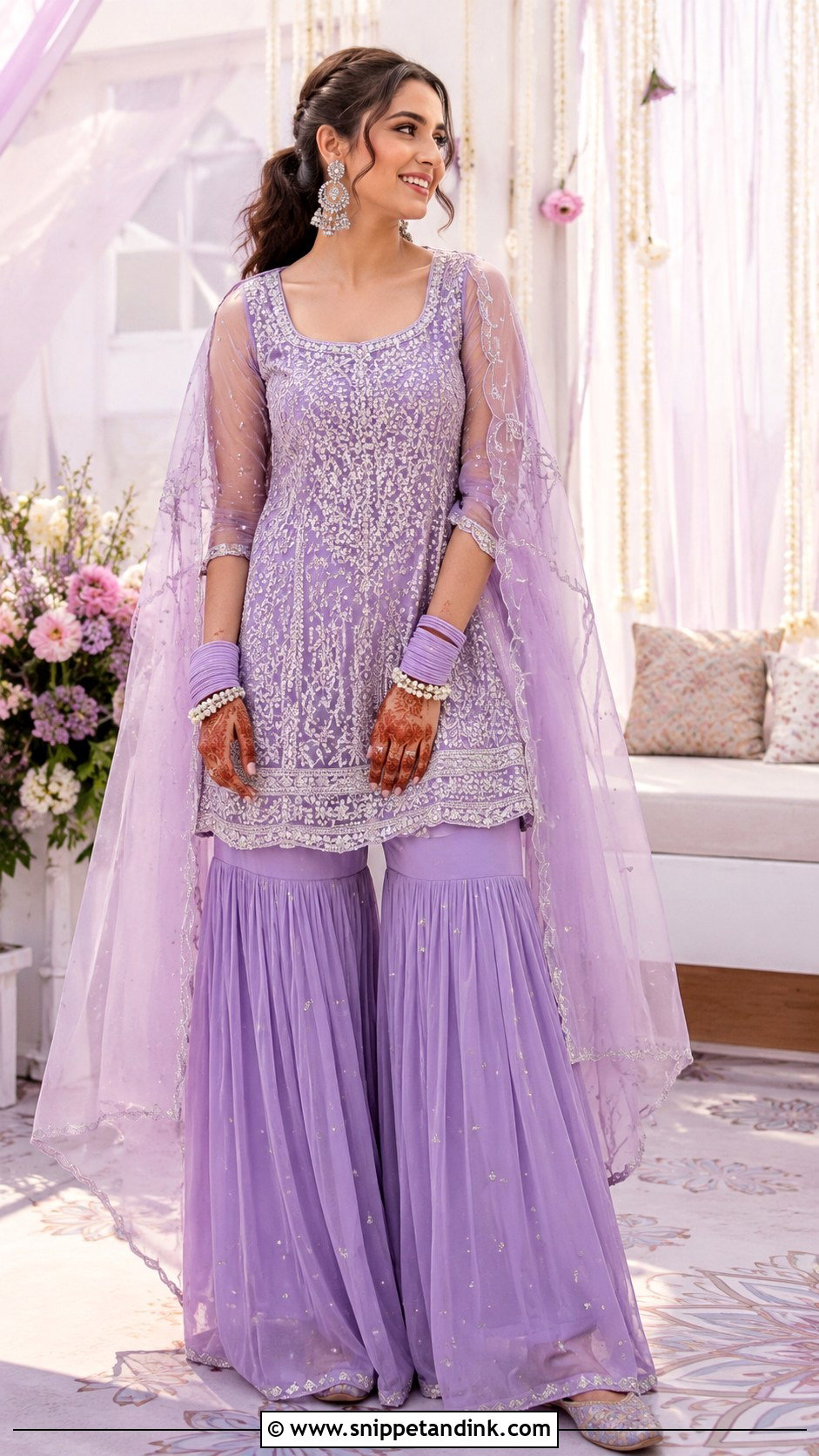 Lavender Bride Mehandi Sharara - Snippet and Ink - 20 Bride Mehandi Outfit Ideas