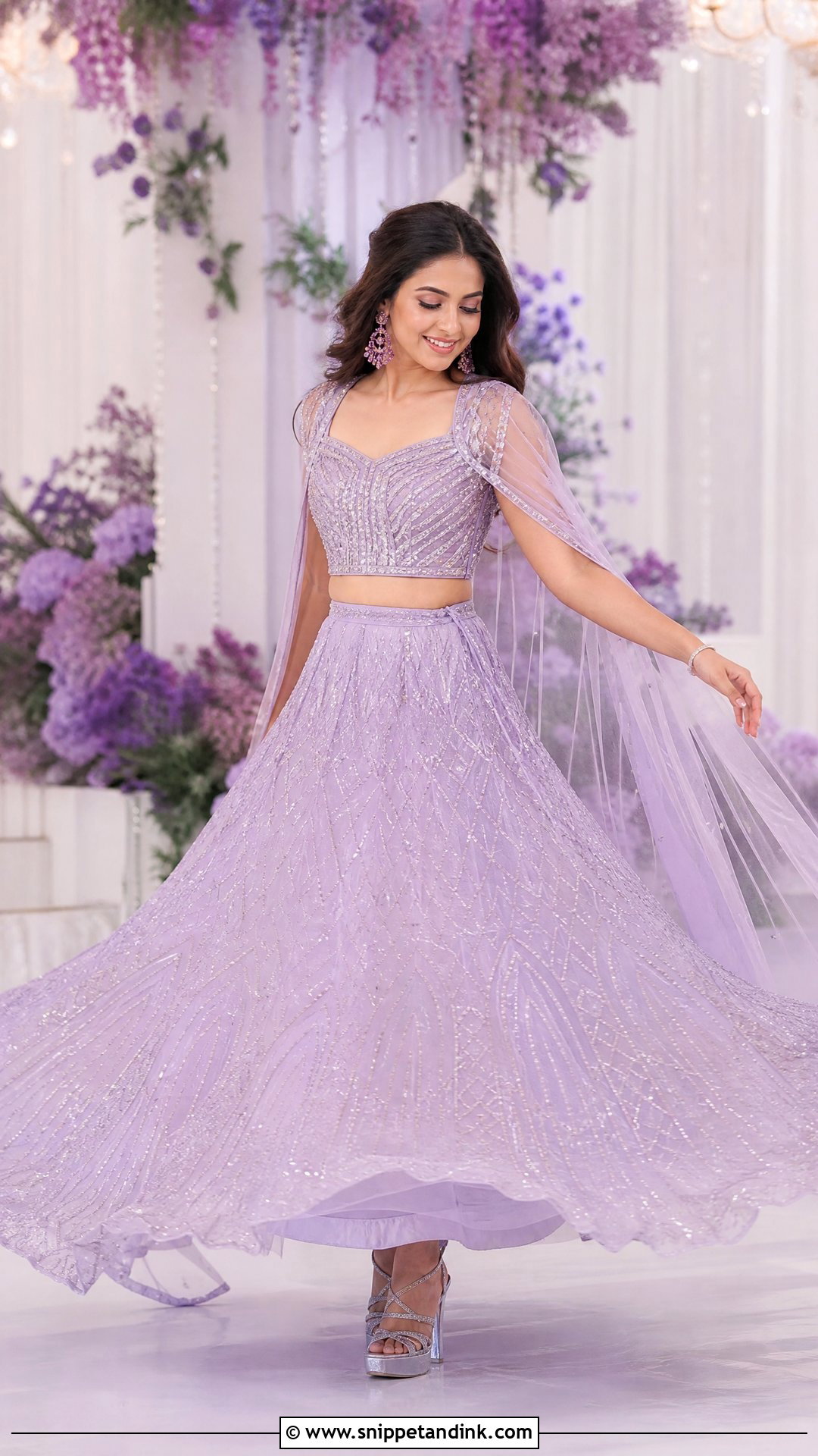 Lavender Cape Bridal Sangeet Lehenga - Snippet and Ink - 20 Unique Bridal Sangeet Outfit Ideas