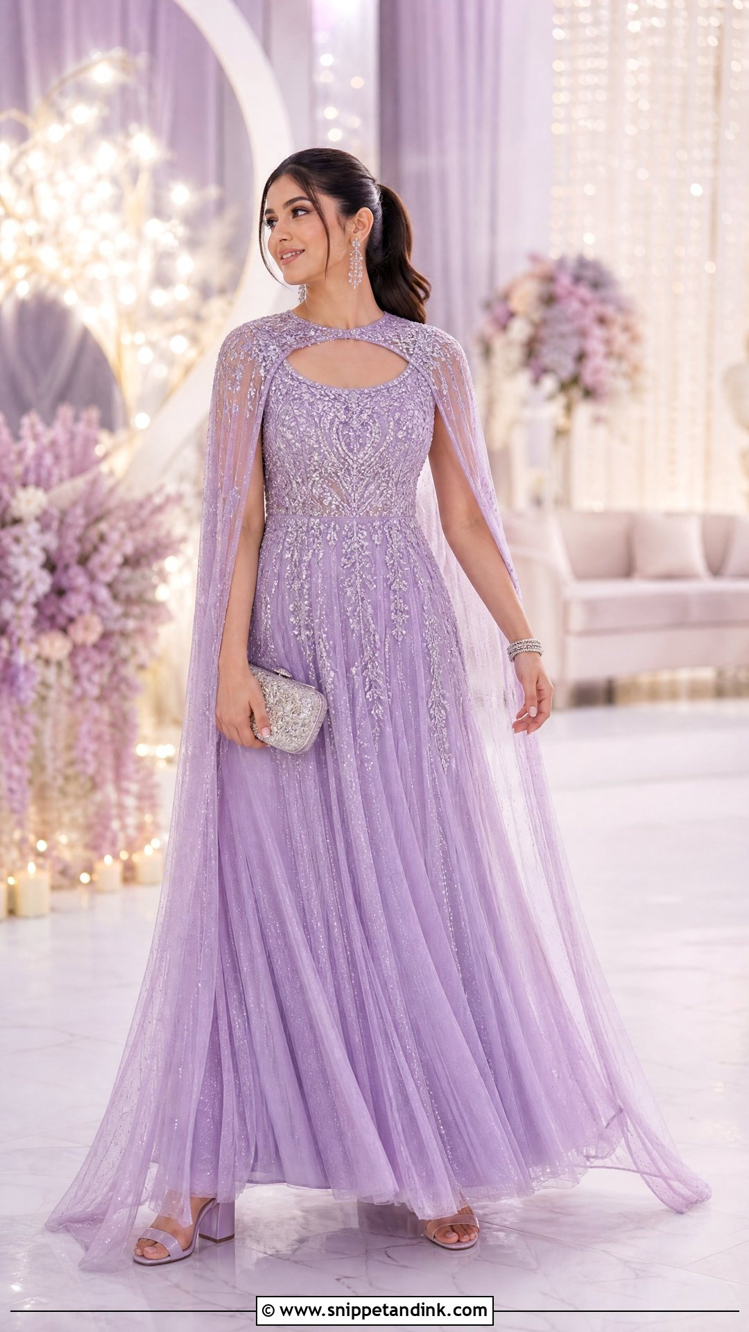 Lavender Cape Gown For Bride Sangeet - Snippet and Ink - 25 Bride Sangeet Outfit Ideas