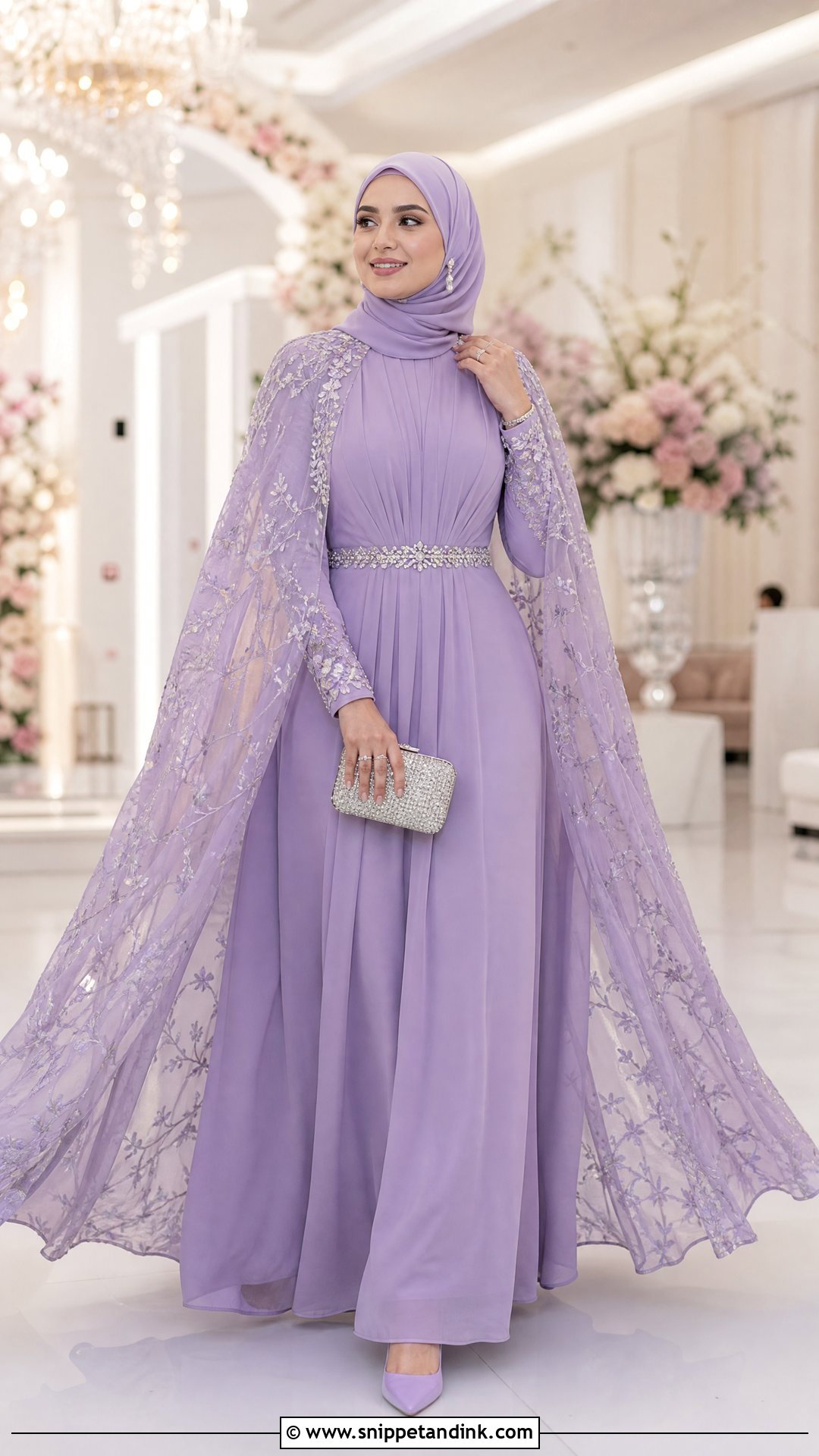 Lavender Cape Gown Hijab Dulhan Look - Snippet and Ink - 20 Hijab Dulhan Ideas