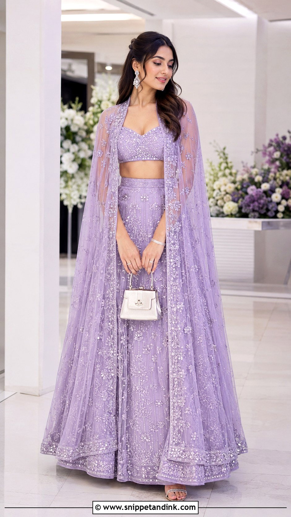 Lavender Cape Lehenga Roka Outfit - Snippet and Ink - 20 Indian Roka Outfits