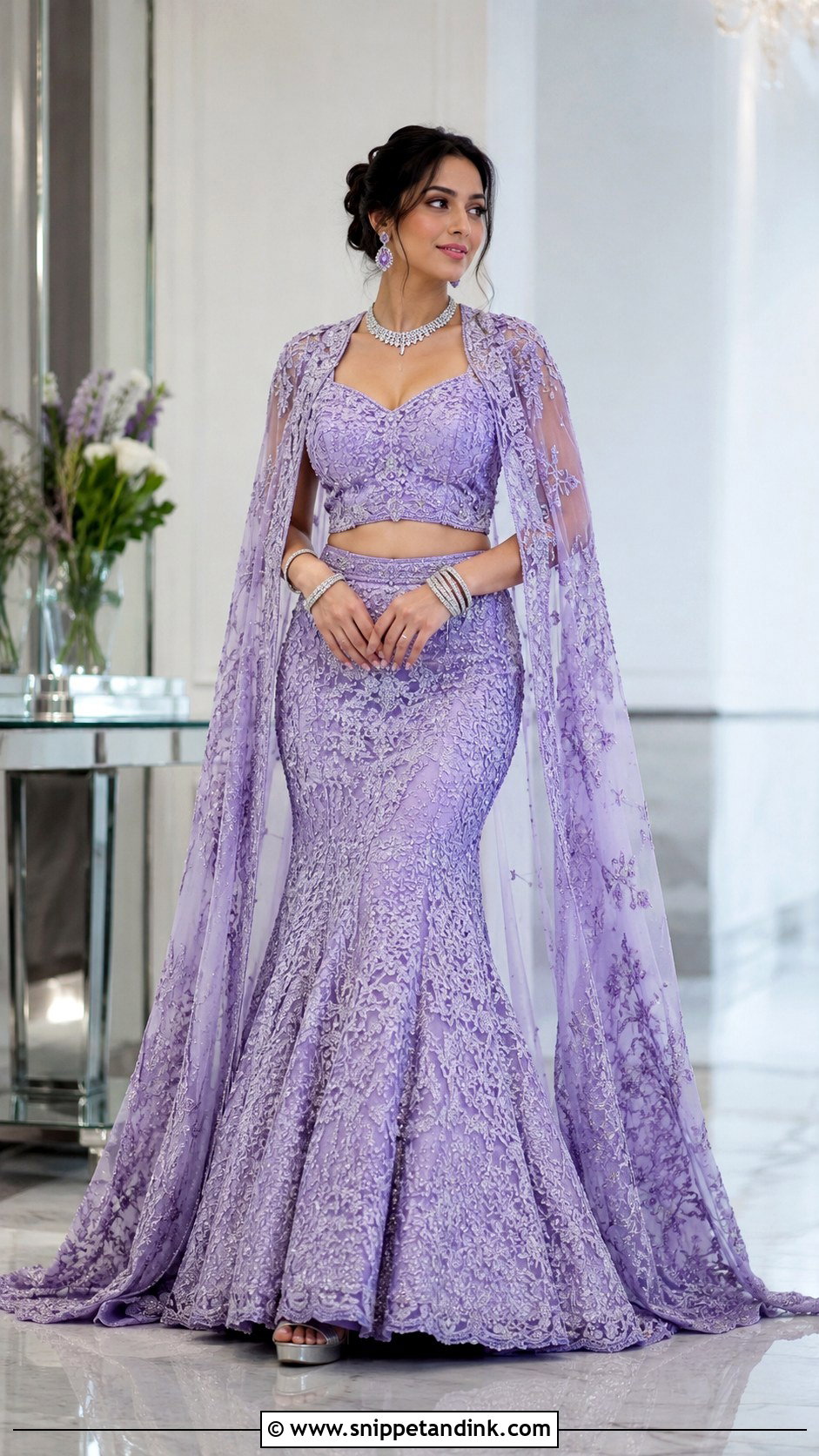 Lavender Cape Mermaid Bridal Lehenga - Snippet and Ink - 20 Indian Mermaid Wedding Dress Ideas