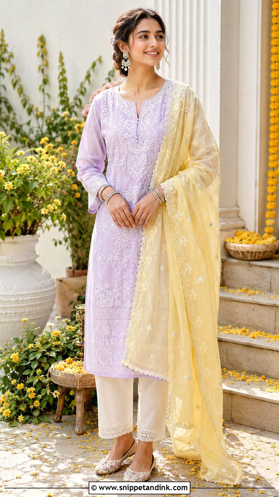 Lavender Chikankari Kurta For Haldi - Snippet and Ink - 25 Lavender Haldi Outfit Ideas