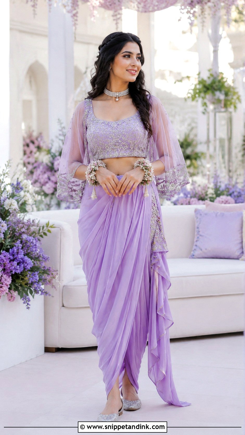 Lavender Draped Skirt Mehandi Bridal Outfit - Snippet and Ink - 20 Mehandi Bridal Dress Ideas