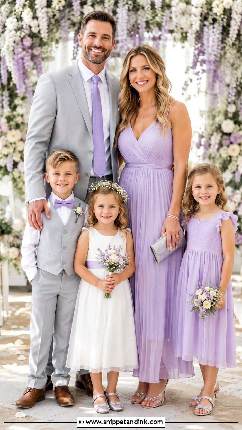 Lavender Dress And Light Gray Suit Family Wedding Outfit - Snippet and Ink - 25 Family Wedding Outfits