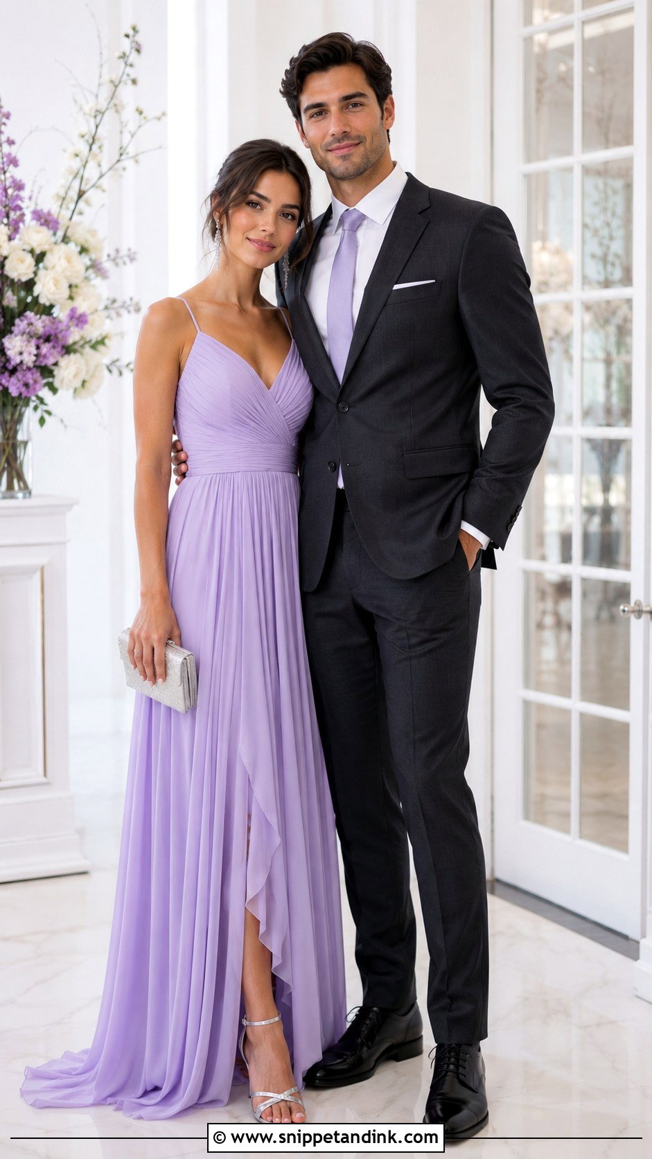 Lavender Dress and Dark Gray Suit - Snippet and Ink - 20 Matching Dress and Suit Ideas