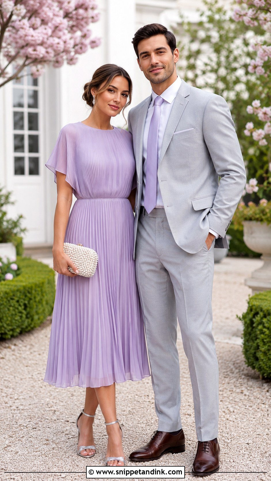 Lavender Dress and Light Gray Suit Wedding Couple Outfit - Snippet and Ink - 20 Matching Couple Outfits for Wedding