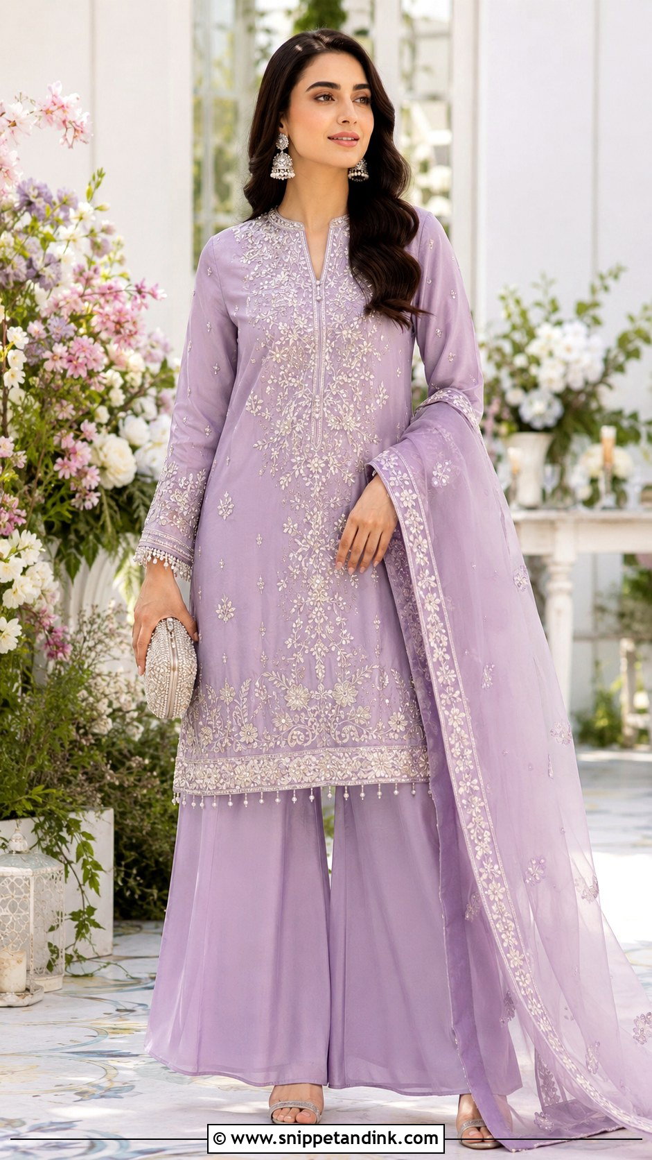 Lavender Embroidered Long Shirt Palazzo Wedding Outfit - Snippet and Ink - 20 Long Shirt with Plazo Wedding Dress Ideas