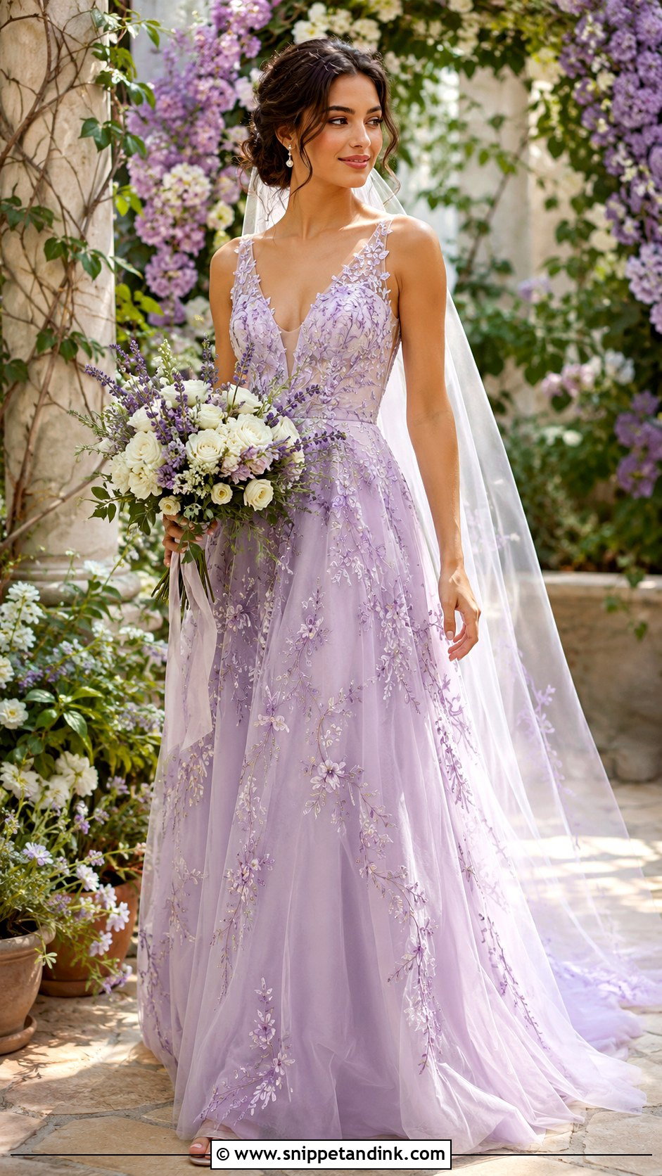 Lavender Embroidered Wedding Dress - Snippet and Ink - 25 Light Purple Wedding Dress Ideas