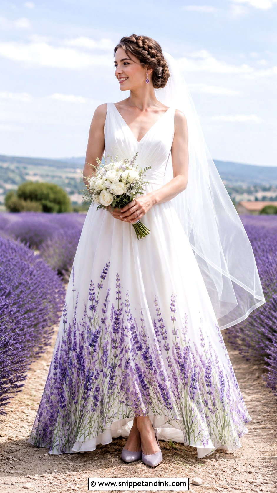 Lavender Field Hand Painted Wedding Dress - Snippet and Ink - 20 Hand Painted Wedding Dress Ideas