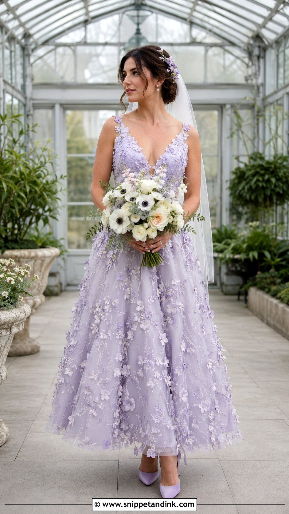 Lavender Floral Applique Bridal Dress - Snippet and Ink - 20 Lavender Bridal Dress Ideas