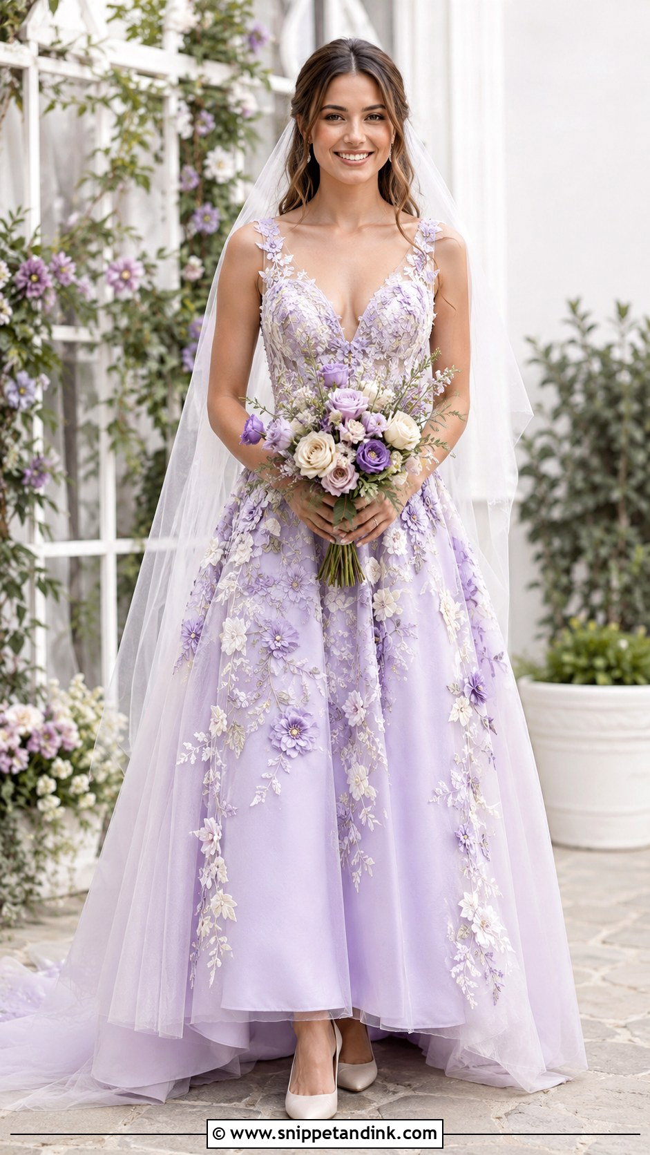 Lavender Floral Embroidered Wedding Dress - Snippet and Ink - 30 Lavender Wedding Dress Ideas