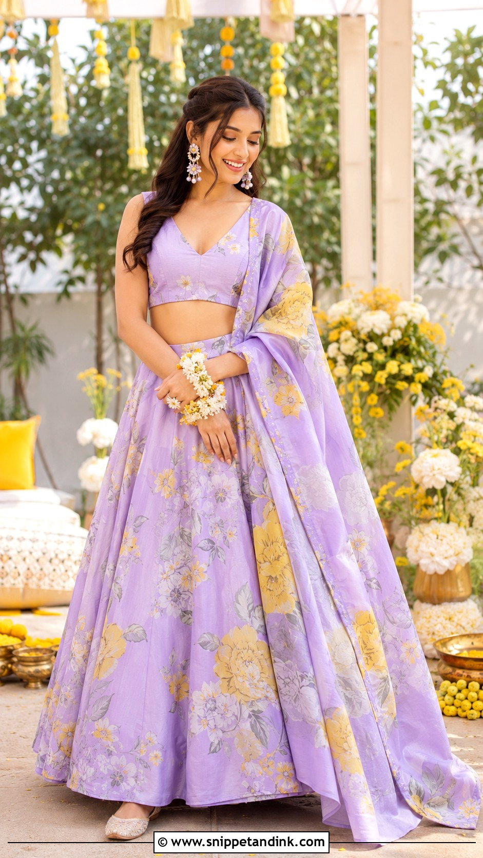Lavender Floral Lehenga For Haldi - Snippet and Ink - 25 Lavender Haldi Outfit Ideas