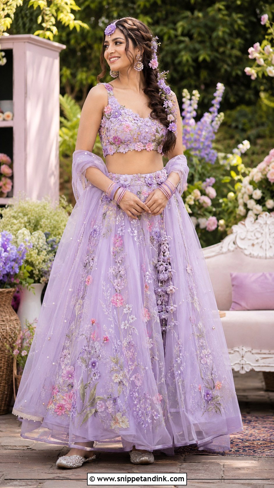 Lavender Floral Lehenga Mehndi Bride Outfit - Snippet and Ink - 20 Haldi Mehndi Outfit for Bride Ideas