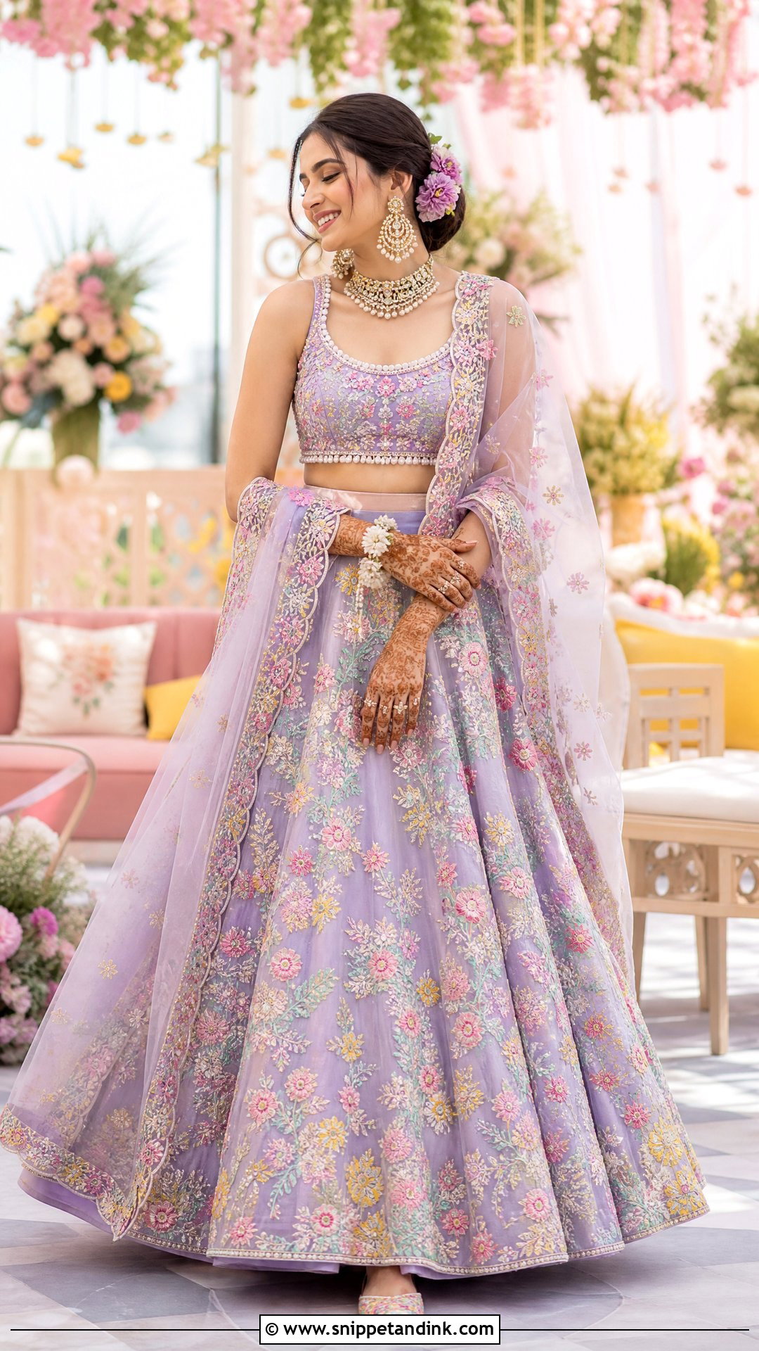 Lavender Floral Mehndi Bridal Lehenga - Snippet and Ink - 25 Mehndi Bridal Dress Ideas