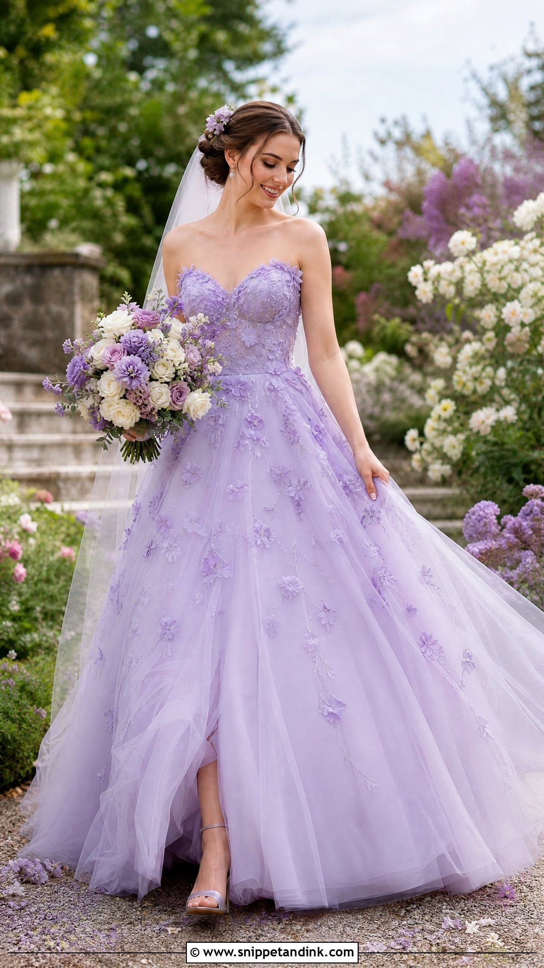 Lavender Floral Purple Wedding Dress - Snippet and Ink - 20 Purple Bride Dress Ideas