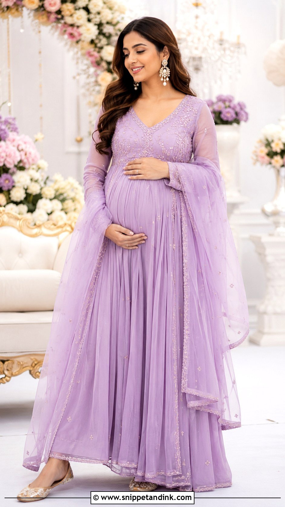 Lavender Gown Godh Bharai Outfit - Snippet and Ink - 25 Godh Bharai Outfit Ideas