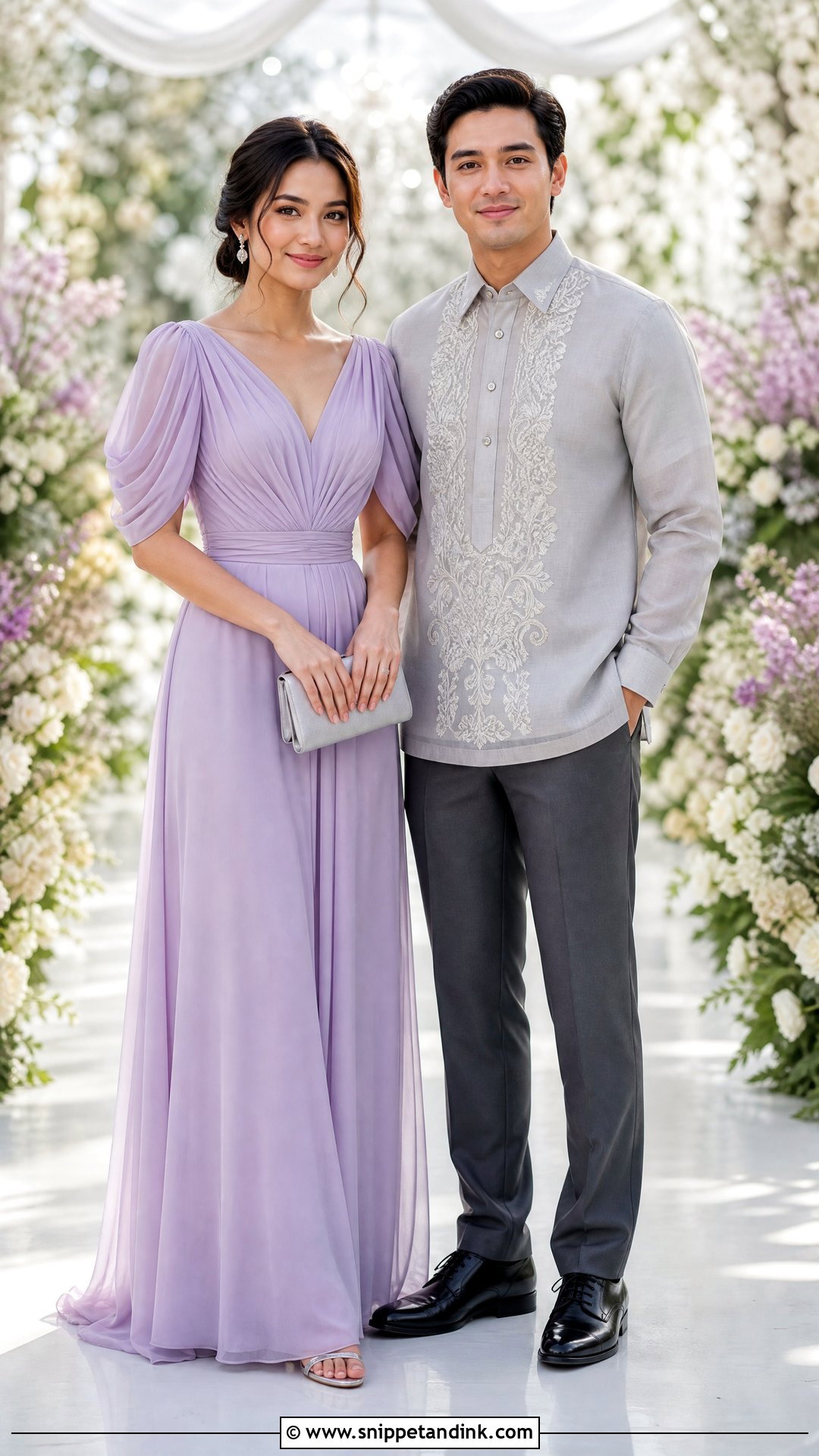 Lavender Gown and Gray Barong - Snippet and Ink - 20 Principal Sponsors Wedding Attire Ideas