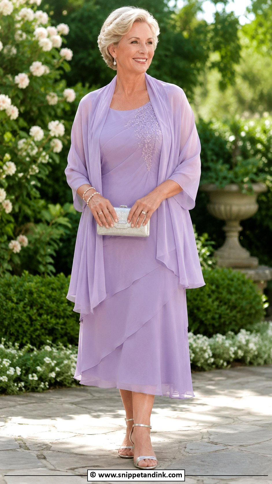 Lavender Grandmother Wedding Outfit With Shawl - Snippet and Ink - 30 Grandmother Wedding Outfit Ideas