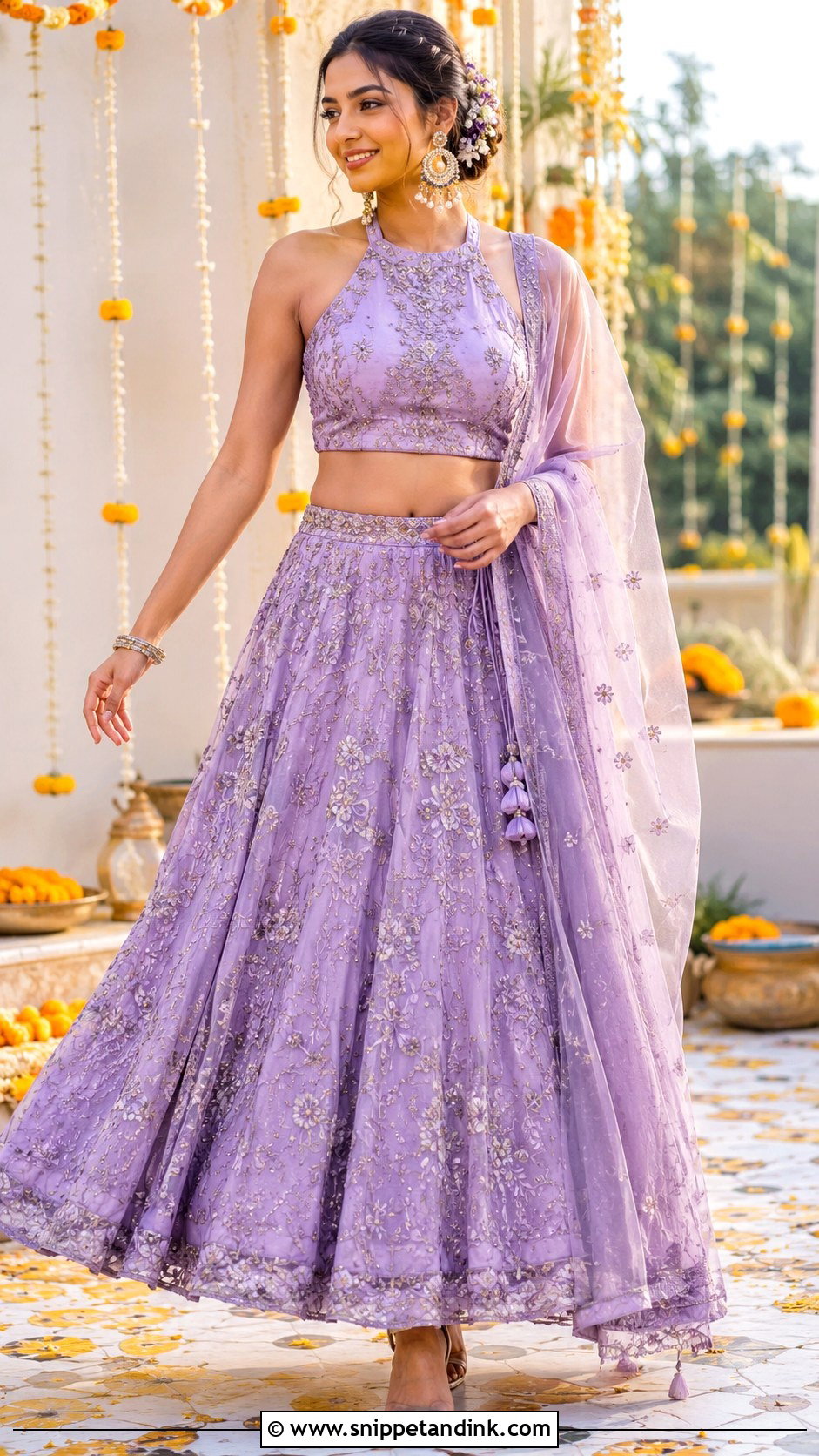 Lavender Halter Blouse Lehenga For Haldi - Snippet and Ink - 25 Lavender Haldi Outfit Ideas