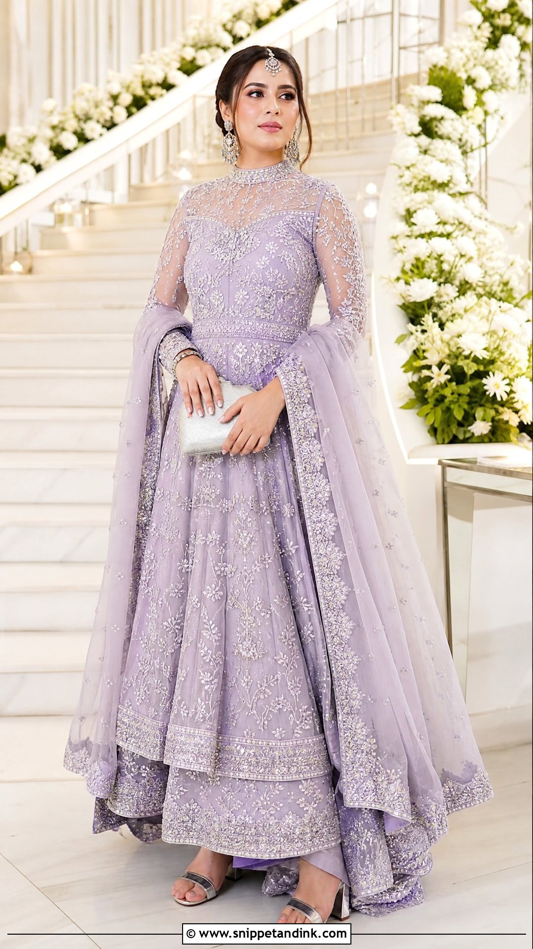 Lavender High Neck Pakistani Bridal Walima Maxi - Snippet and Ink - 20 Pakistani Bridal Walima Maxi Ideas