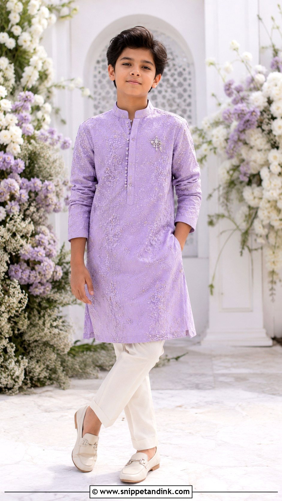 Lavender Kurta With Ivory Trousers - Snippet and Ink - 20 Kurta for Boys Wedding Ideas