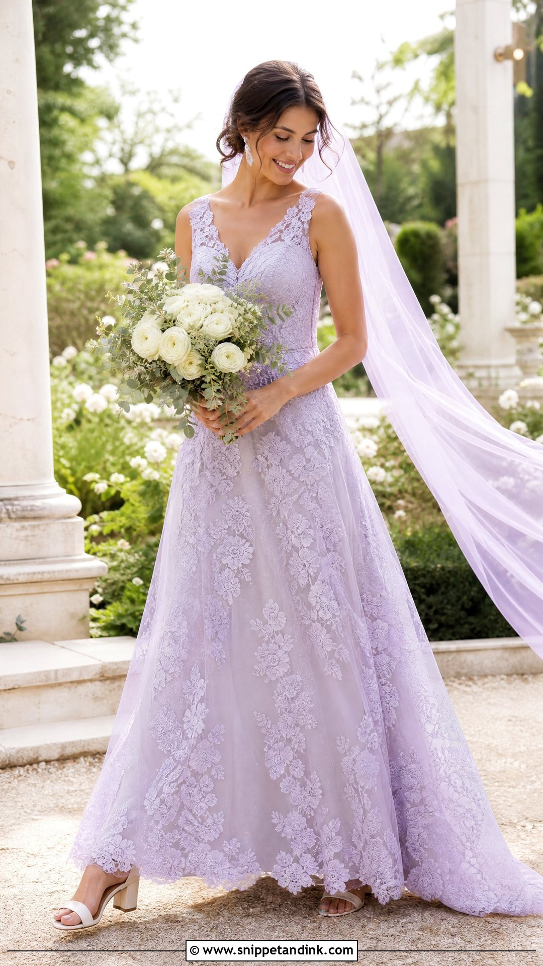 Lavender Lace A Line Wedding Dress - Snippet and Ink - 20 Violet Wedding Dress Ideas